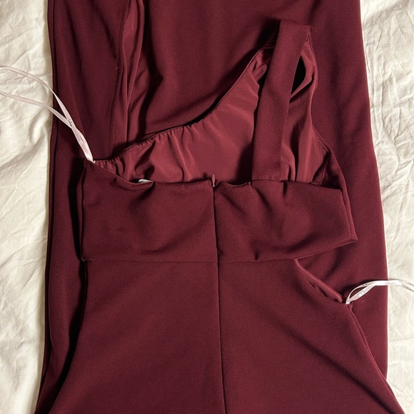 Lulus Burgundy One-Shoulder Cutout Maxi Dress - Picture 2 of 5